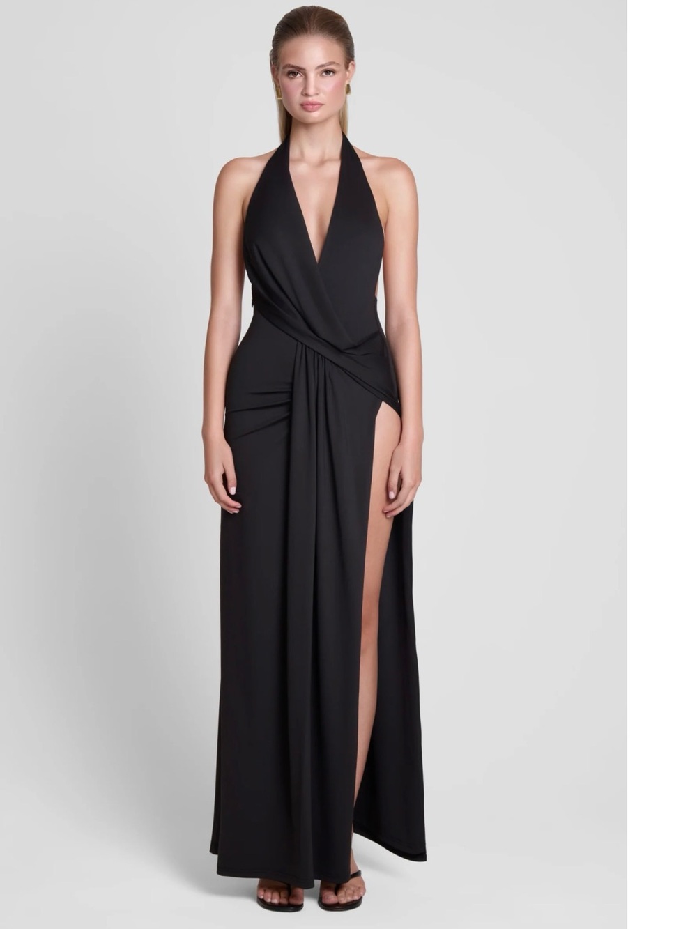 Halter Wrap Maxi Dress in Black